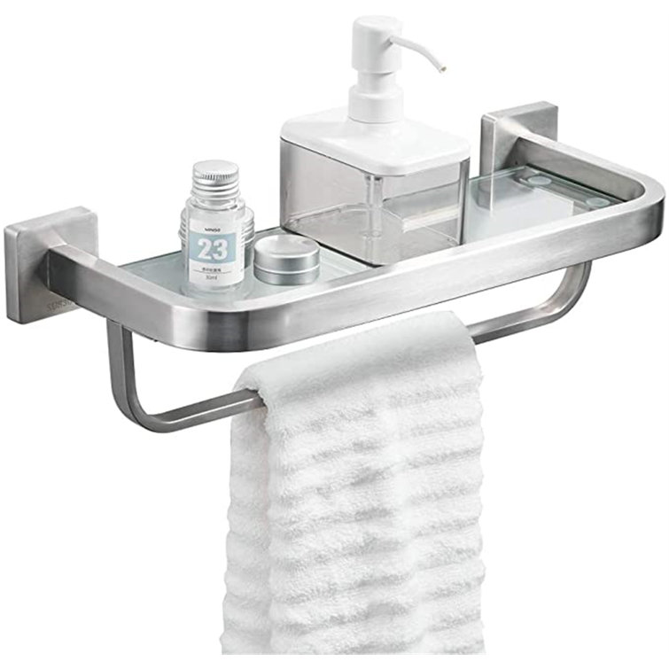 Brushed Nickel Bathroom Wall Shelf With Towel Bar Rispa